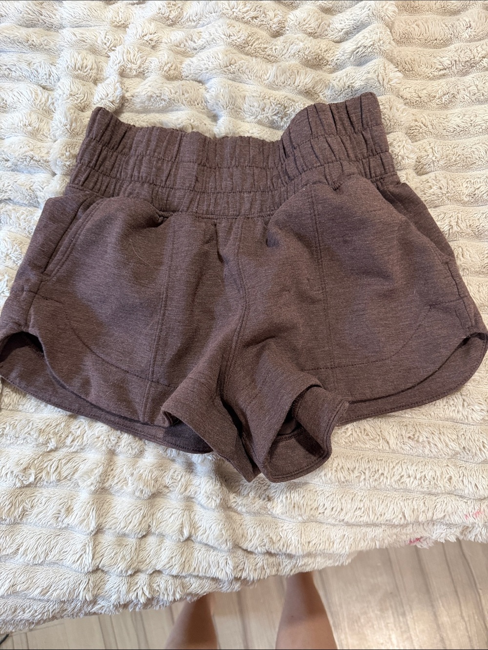 Yogalicious Brown Smocked Waist Athletic Shorts